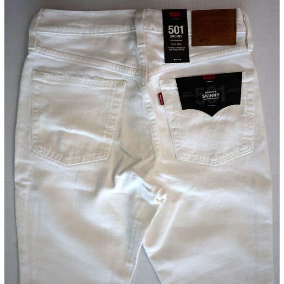 Levi's 501 Women's Sz 25x28 Cloud Over White Skinny High Rise Denim Jeans $90 - Picture 5 of 10